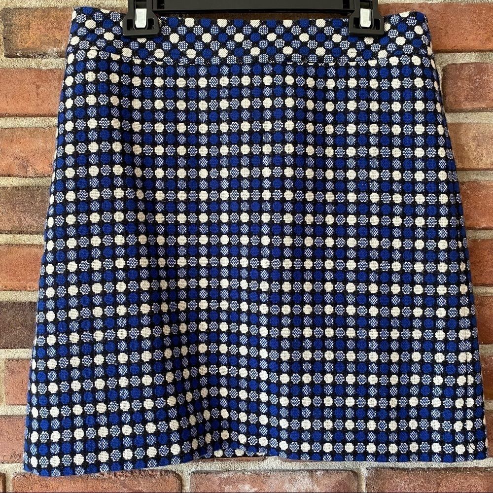 Talbots Blue, Black, & White Polka Dot Wool Knit Lined Pencil Skirt Size 10P